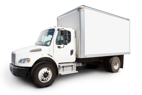 Plain white delivery truck with sides ready for custom text