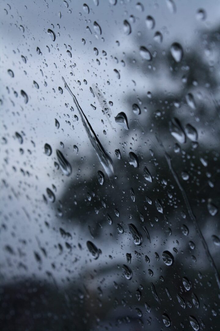 Rain drops on a car window.